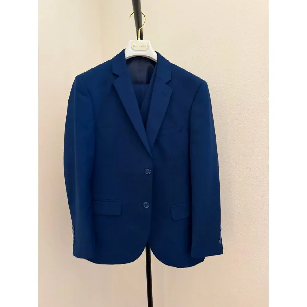 sharp Suits 3 piece suit royal blue 38S 32W euro slim